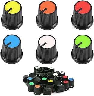 Xiatiaosann 60pcs Perilla de control de potenciómetro 6 mm Orificio de eje moleteado Potenciómetro Control de volumen Perilla giratoria Tapa 13x17 mm Color Blanco, Azul, Rojo, Amarillo, Verde, Naranja