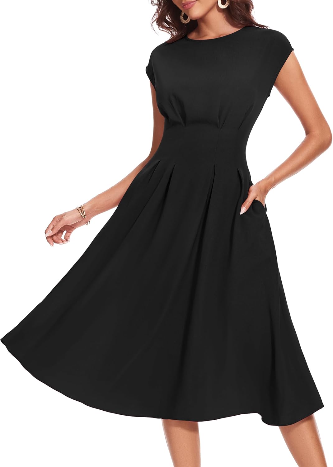 Wedtrend Women's 1940s Dresses with Pockets 50s Retro Dress Tea Length Cocktail Dress Vintage Swing Dresses