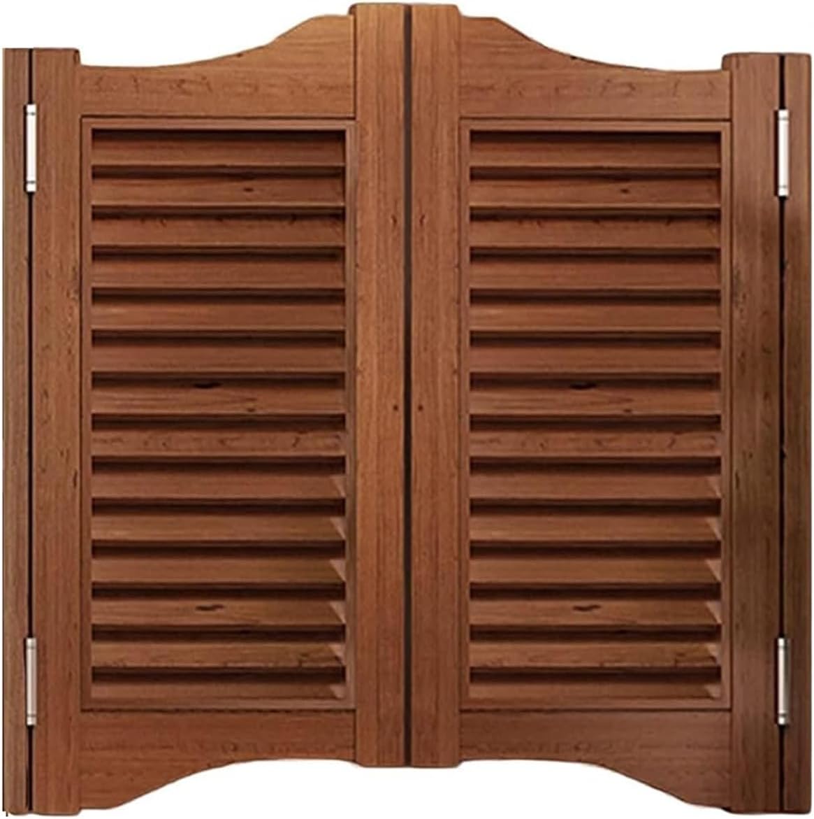 Rustic Wood Swinging Saloon Doors with Hinges - Auto-Close Western Style Louvered Interior Door for Kitchen, Bar, Cellar, Porch, Stairs - Brown W130xH90cm