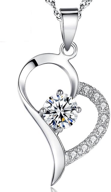 Hanie Silver Jewellery Set for Women, 925 Sterling Silver Love Heart Drop Dangle Hook Earrings, Hypoallergenic Shiny Zircon Necklace & Pendant with 45cm Silver Chain, for Ladies on Various Festivals