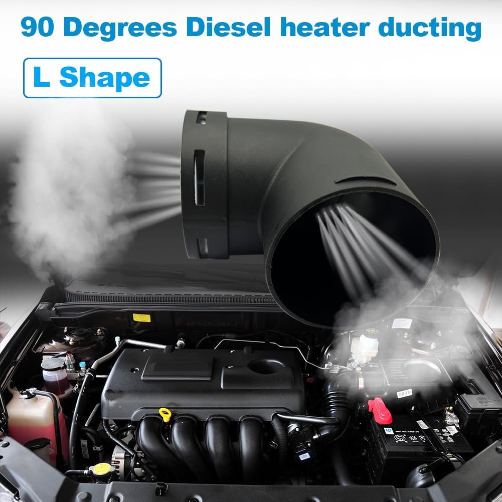 Diesel Air Heater Duct Connector,60mm/2.4inch L-Shape Elbow Ducting Pipe Outlet Connector for Diesel Air Parking Caravan Heaters,Black Plastic（2PCS）
