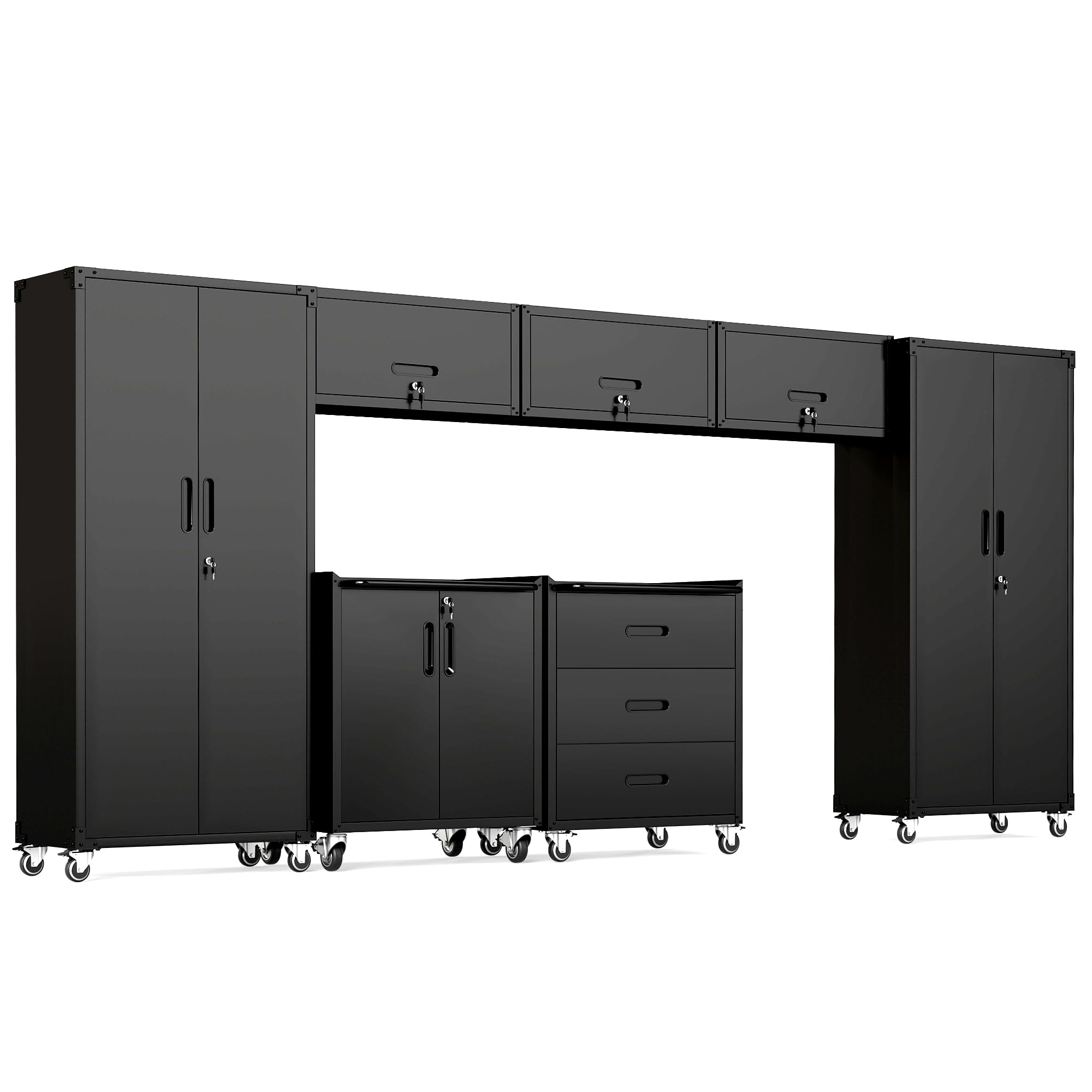 Garage Cabinet System | Heavy Duty Steel All-in-One Modular Garage Cabinet Set for Ultimate Workshop Organization | Easy Assembly Garage Storage Cabinets &amp; Tool Bench