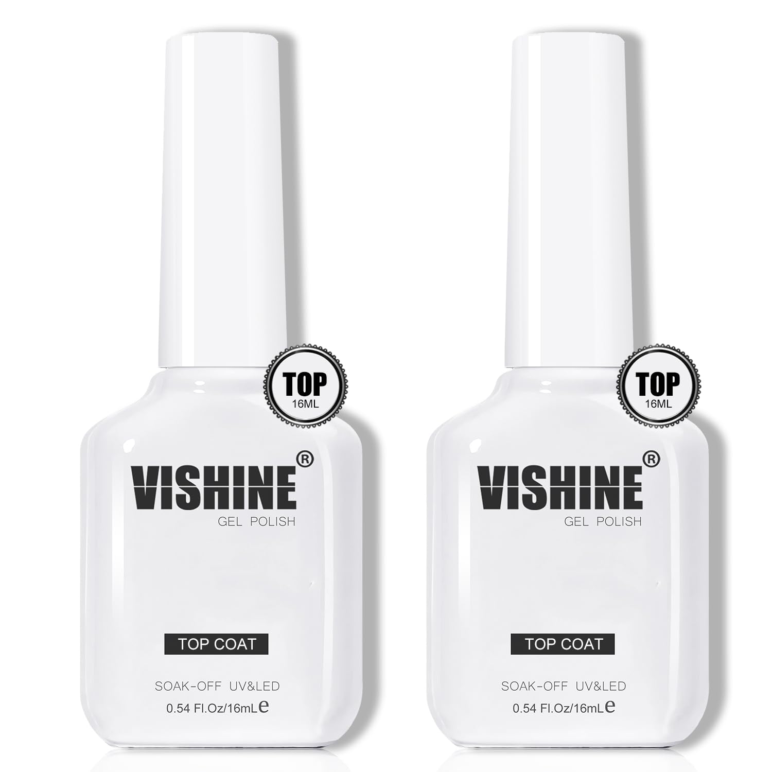 Vishine 2Pcs 16ml No Wipe Top Coat Vernis Semi-Permanent, Vernis Gel UV Semi Permanent No Wipe Top Coat Soak Off UV LED pour Studio Manucure DIY Home