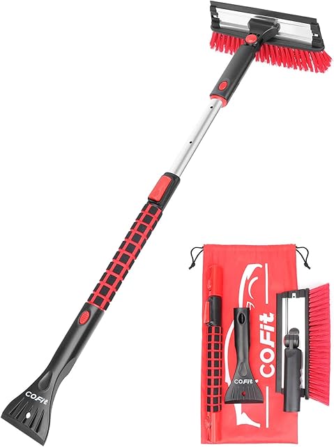 COFIT Car Snow Brush Extendable 100cm, Detachable Snow Removal Broom with Squeegee Ice Scraper Heavy-Duty for Car Truck SUV MPV Windshield Windows