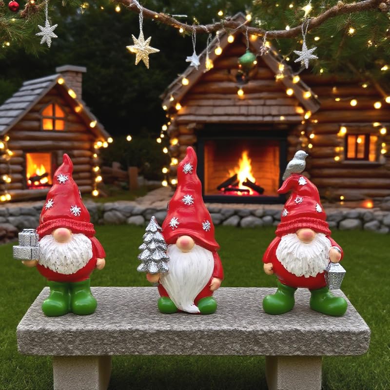 3er Pack Weihnachtswichtel Figuren, Gartenzwerge für Außen...