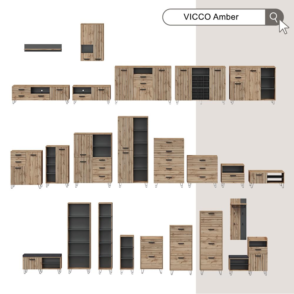 Vicco Hausbar Minibar Getränkebar Kamber Tür rollbar Ablage Fach Regal