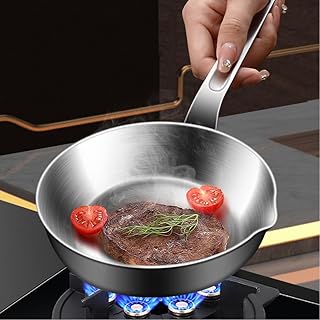 Mini poêle à œufs en Acier Inoxydable, poele Oeuf avec Bec verseur de 13 à 17 cm, Petite poêle à Frire pour Sauce au Beurre, Compatible Induction gaz - Ustensiles de Cuisine (L)