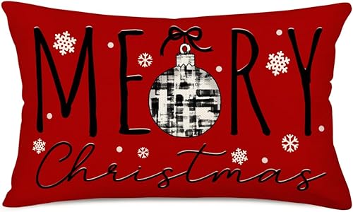 Holly Jolly - Fundas de almohada navideñas de copos de nieve azul claro, decoración de casa de campo, funda de almohada de 12 x 20 pulgadas, fundas