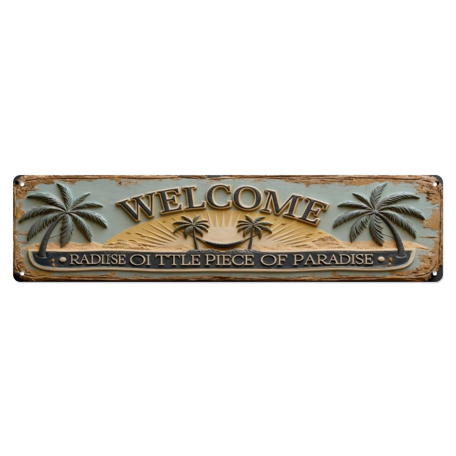 Welcome Paradise Palm Tree Sunlight Tin Sign Vintage Metal Sign Home Bar Garden Indoor & Outdoor Wall Decor Retro Metal Poster 4x16 Inch