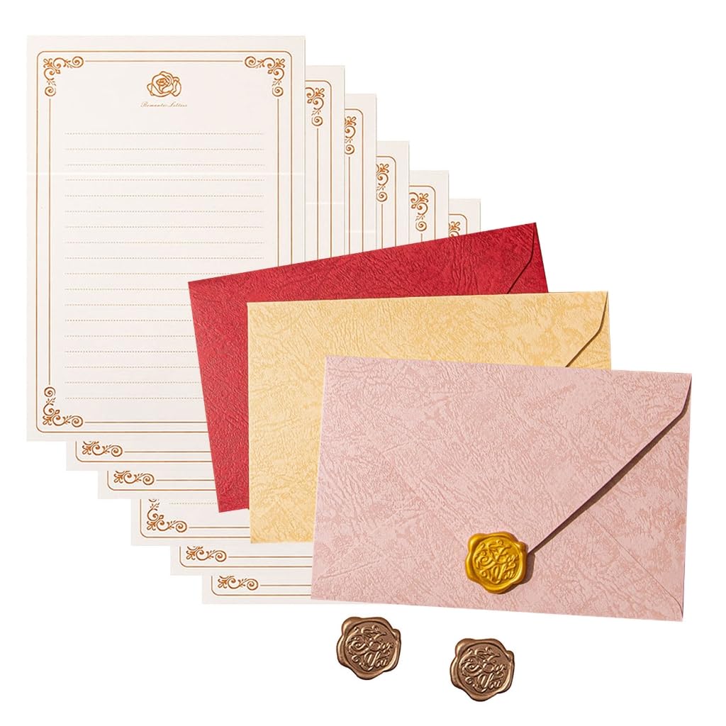 GMBYLBY Vintage Paper Stationery Set 6 Letter Lined Sheets 3 Matching Envelopes Seal Stamp Sticker For