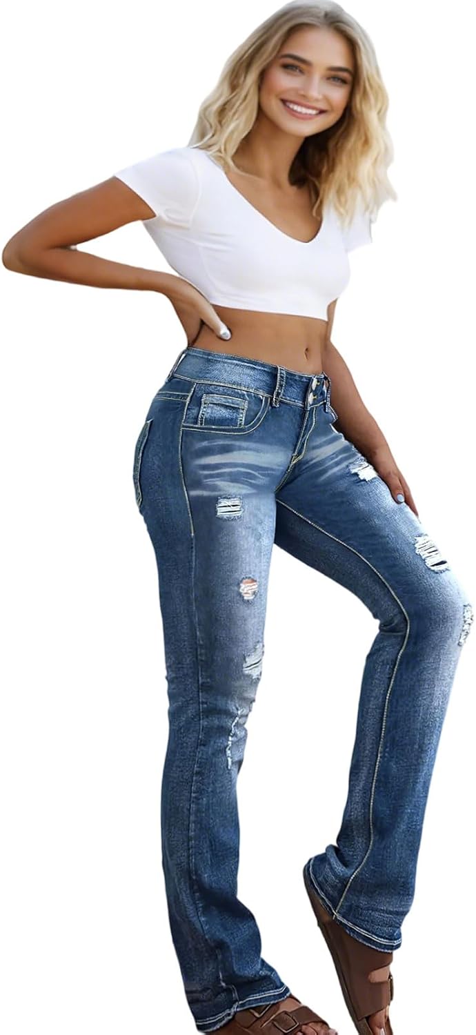 Plus Size Bootcut Jeans for Women,Womens Wide Leg Jeans Western American Eagle Jean for Womens Western Ripped