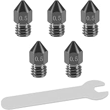 Aokin 5 Pcs 0.5mm Hardened Steel Nozzles MK8 Nozzles 3D Printer Nozzles with High Temperature Wear Resistant for Creality Ender 3/3 Pro/3 V2, Ender 5/5 Pro, CR-10/10S, Makerbot, with Flat Wrench