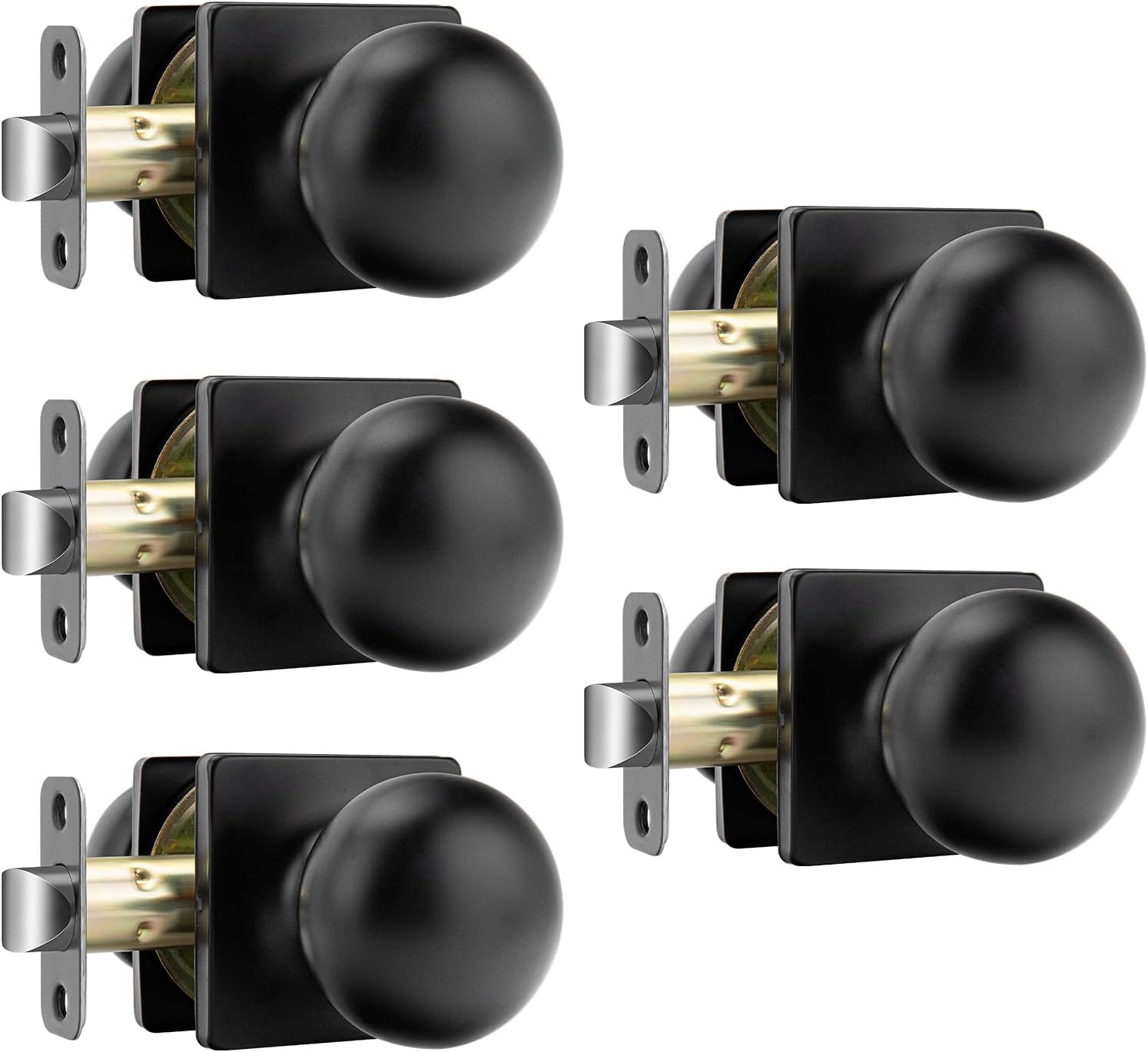 goldenwarm Black Passage Door Knobs, Matte Black Closet Door Knobs, Interior Door Knob Closets or Hall,Hallways(5 Pack)