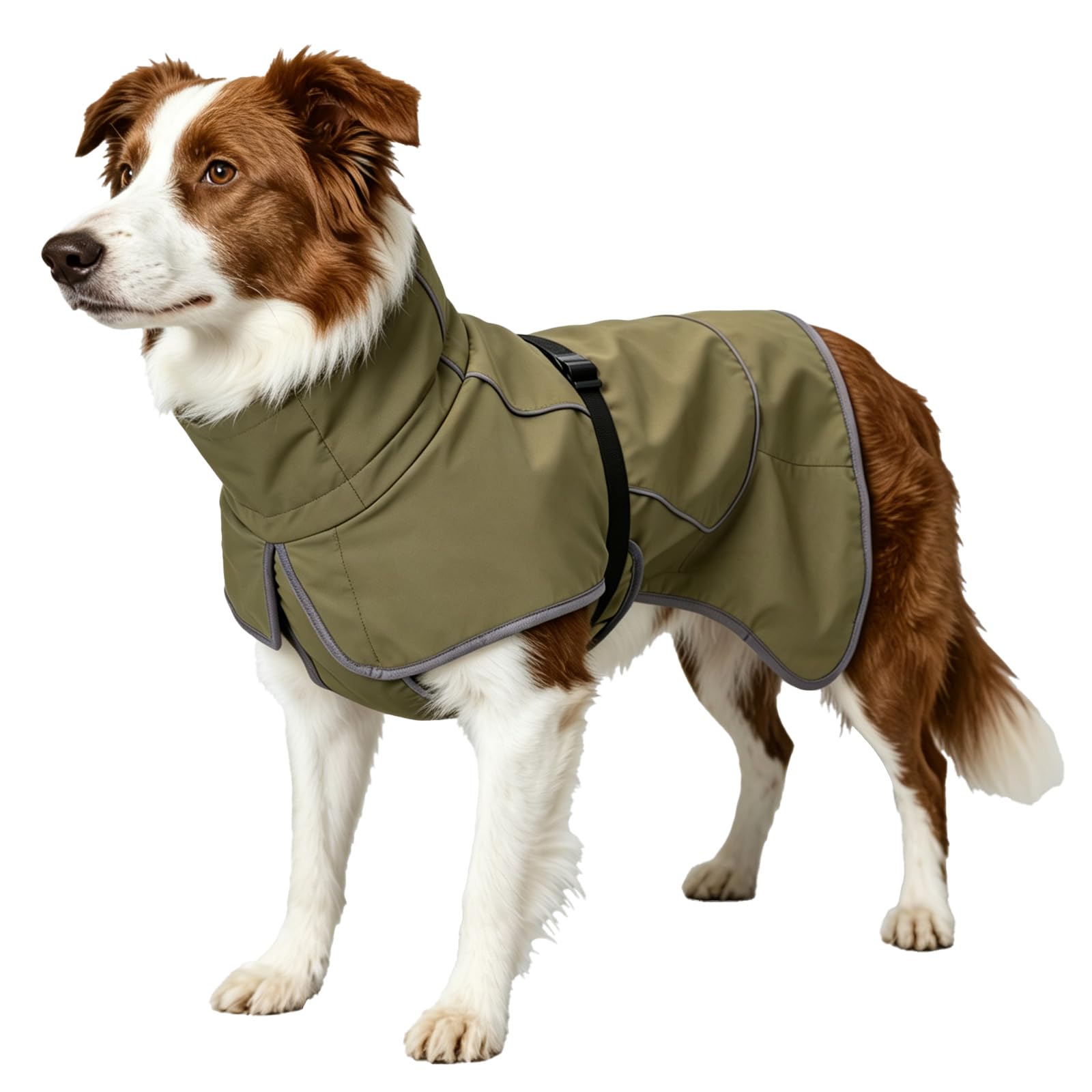 Waterproof Dog Raincoat, Windproof Rain Jacket with Leash Hole & Velvet Lining for Outdoor Windy Weather, Breathable Full-Body Coverage Dry Suit Coat (Olive Green, XL)