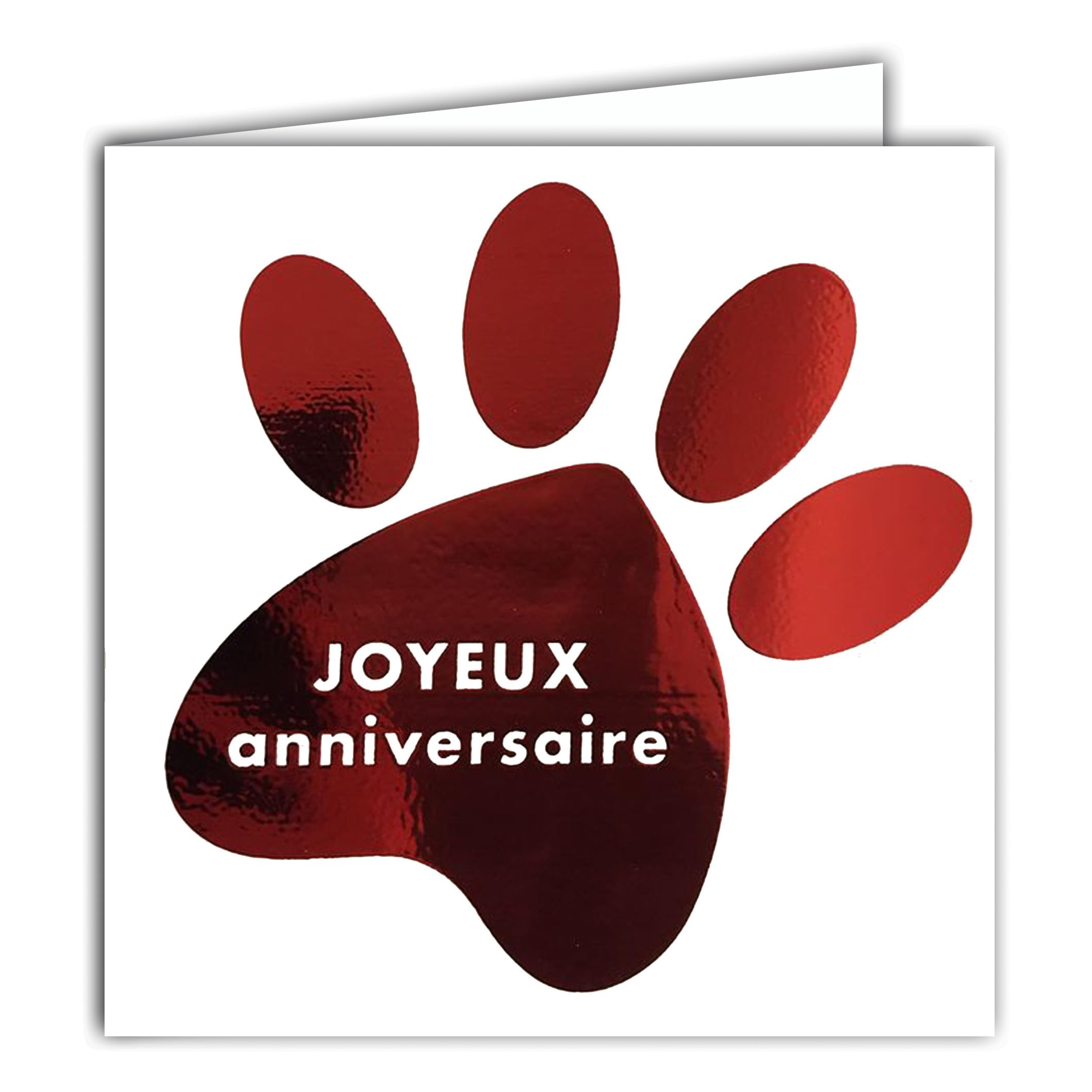 22217 Happy Birthday Square Card on Cat Dog Footprint Glossy Red Heart with White Envelope 15 x 15 cm - Creation Edition Print Made in France - Dream of Words Collection