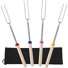 4 Pack Marshmallow Toasting Forks Kit, Telescoping Smores Sticks for Fire Pit, Extendable Stainless Steel Smores Sticks for BBQ and Campfire, Barbecue Forks for Hotdog Hot Dog Bonfire, Outdoor