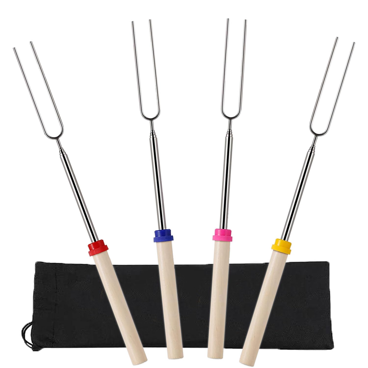 4 Pack Marshmallow Toasting Forks Kit, Telescoping Smores Sticks for Fire Pit, Extendable Stainless Steel Smores Sticks for BBQ and Campfire, Barbecue Forks for Hotdog Hot Dog Bonfire, Outdoor