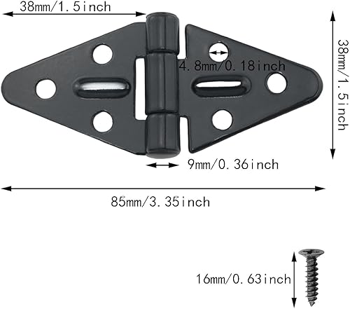 Miniatura 2 de Bisagras planas triangulares negras de 3.346 x 1.496 x 0.354 in, bisagras de puerta, bisagras de puerta triangulares, bisagras de correa de hierro,
