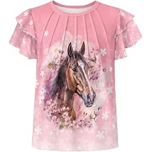 Girls Ruffle Sleeve T Shirts Cute Graphic Tees for Kids 5-12 Comfy Casual Top