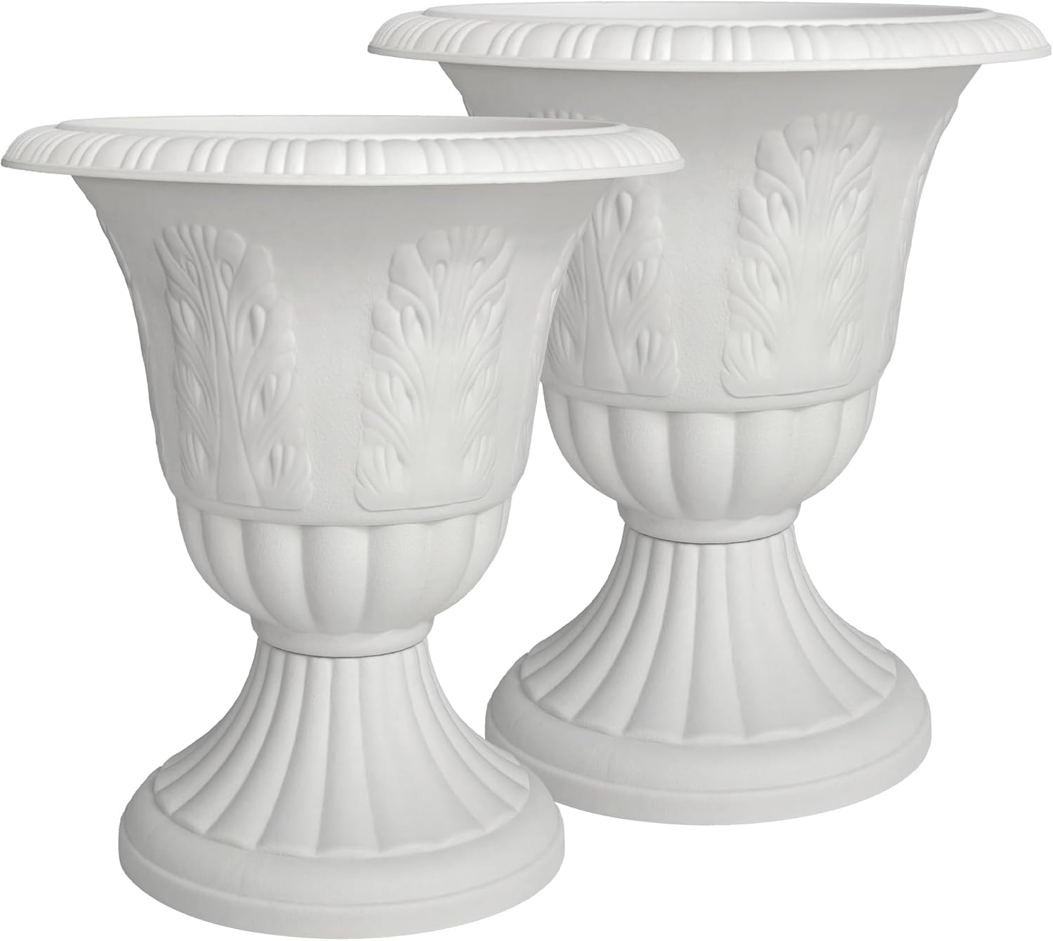 Set of 2 Goblet-Shaped Plastic Planter Urns, 16" H × 14.5" D Large Lightweight Durable Flower Pots, Decorative Indoor Outdoor Garden Patio Plant Containers (Terracotta)