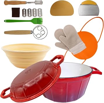 5L Enamelled Cast Iron Dutch Oven for Sourdough Bread Baking Kit