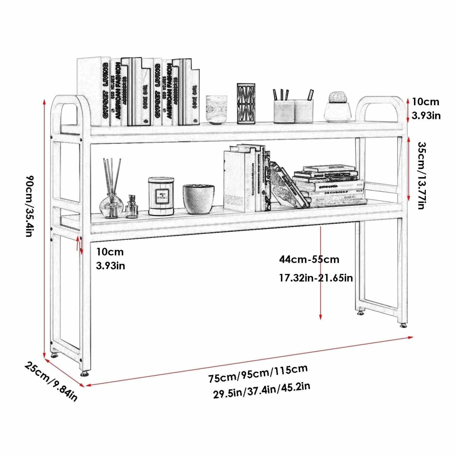 Estantería/librería De Escritorio De 2 Niveles - Organizador De Escritorio, Estante De Exhibición De Almacenamiento Abierto, Estantería De Escritorio Ajustable Para Encimera(A,115X25X90cm)