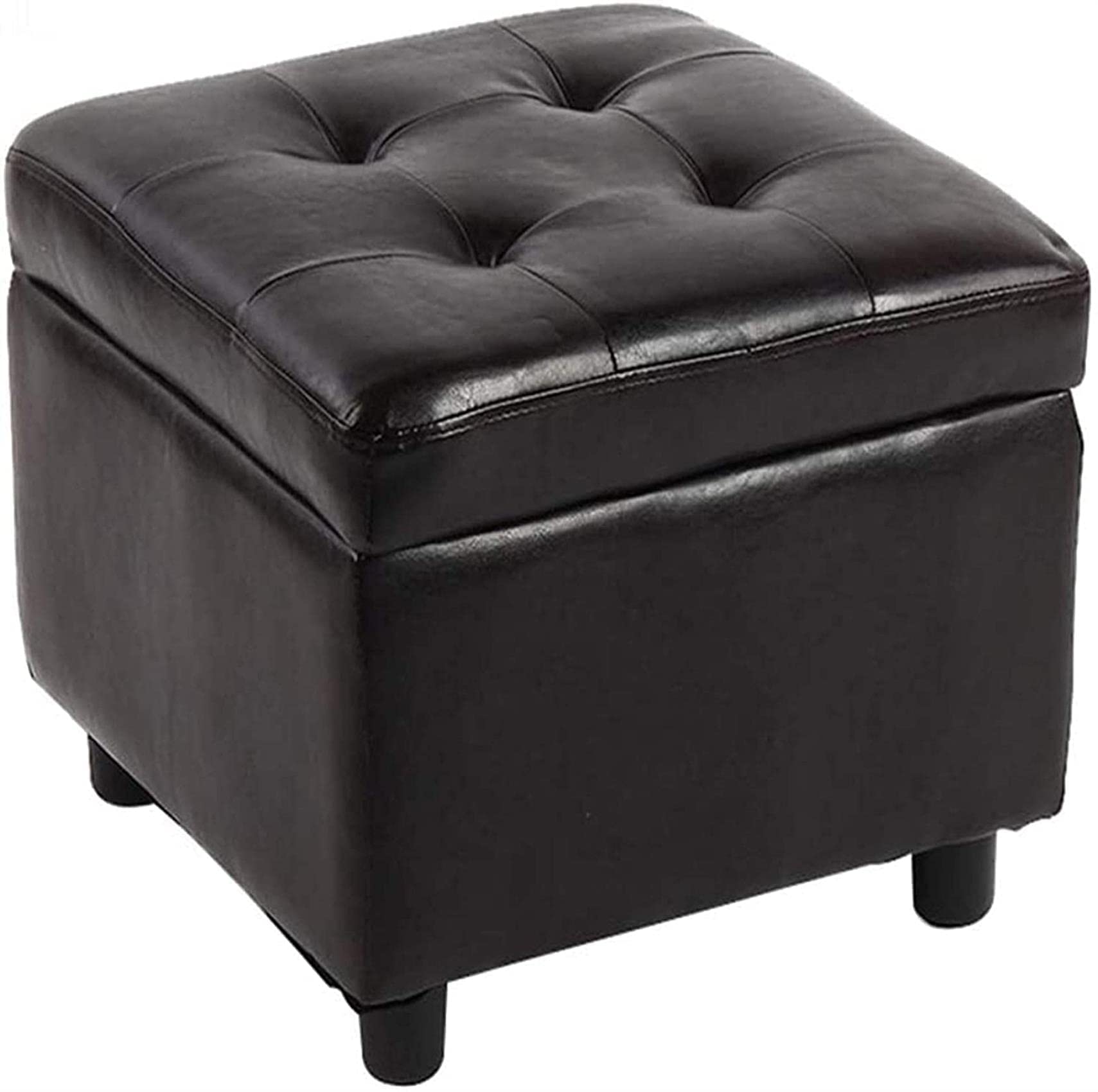 Pouf ottoman de rangement en cuir noir pour entrée accueillante et salon confortable