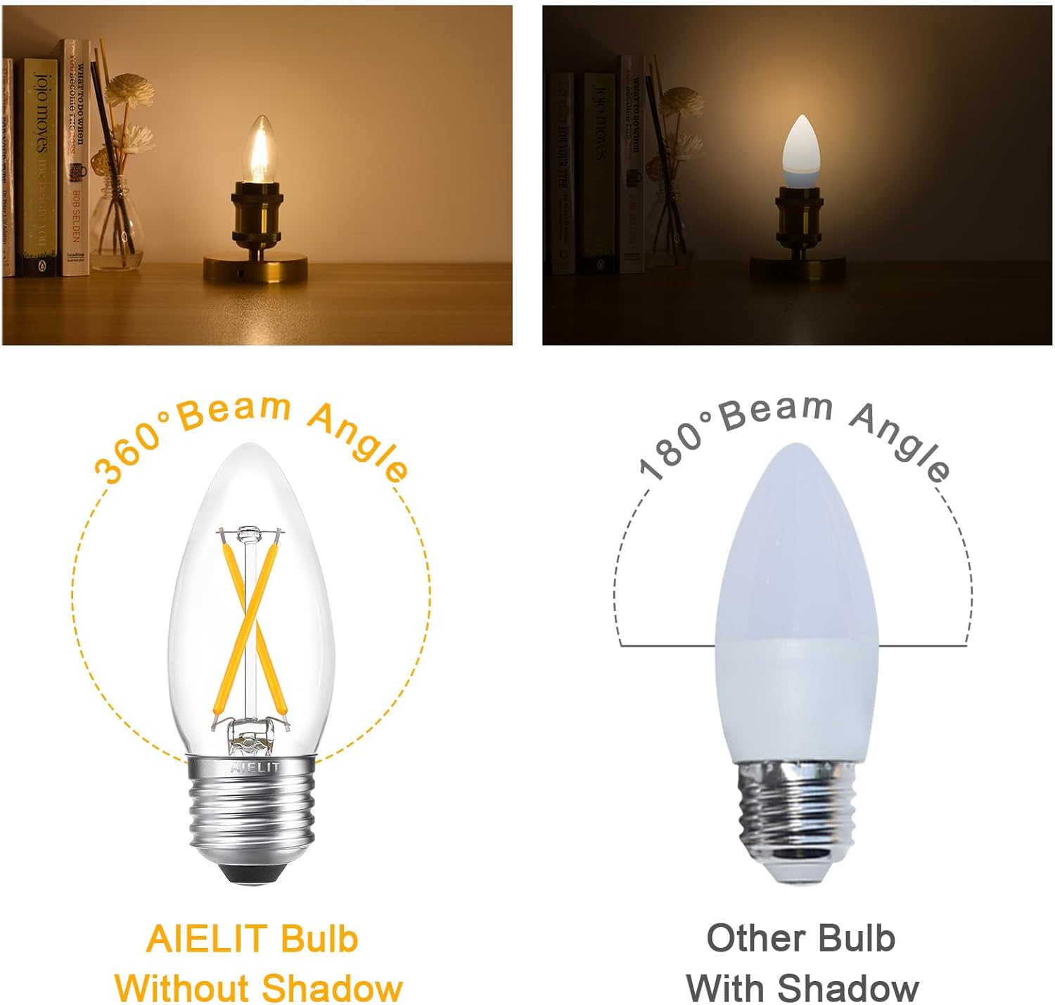 B11 Vintage E26 LED Candelabra Light Bulbs, 2W (25W Equivalent), Warm White 2700K, Clear Glass, 200 Lumens, Dimmable LED Edison Bulb for Chandelier Ceiling Fan Pendant Lights, 8-Pack