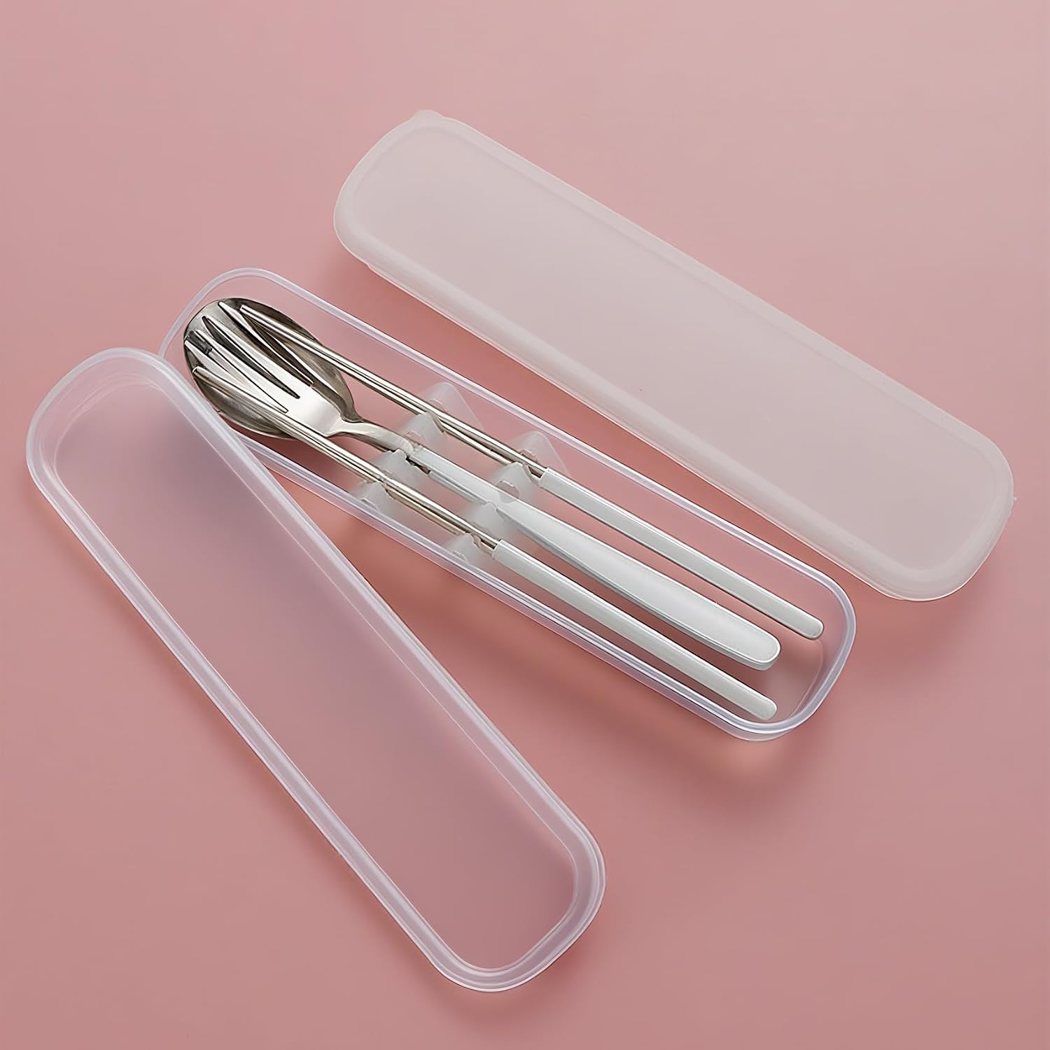 Travel Cutlery Case 2pk Clear Portable Utensil Holder Spoon Fork Chopstick image 5