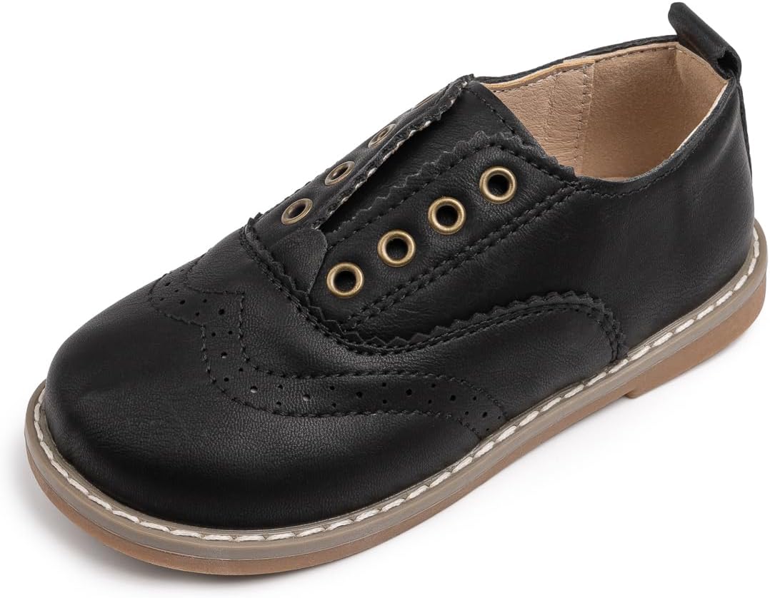 Meckior Toddler Boys Girls Dress Shoes Little Kid Oxford Shoes Wedding Church Dress Shoes PU Leather Lace Up School Uniform Loafer Flats