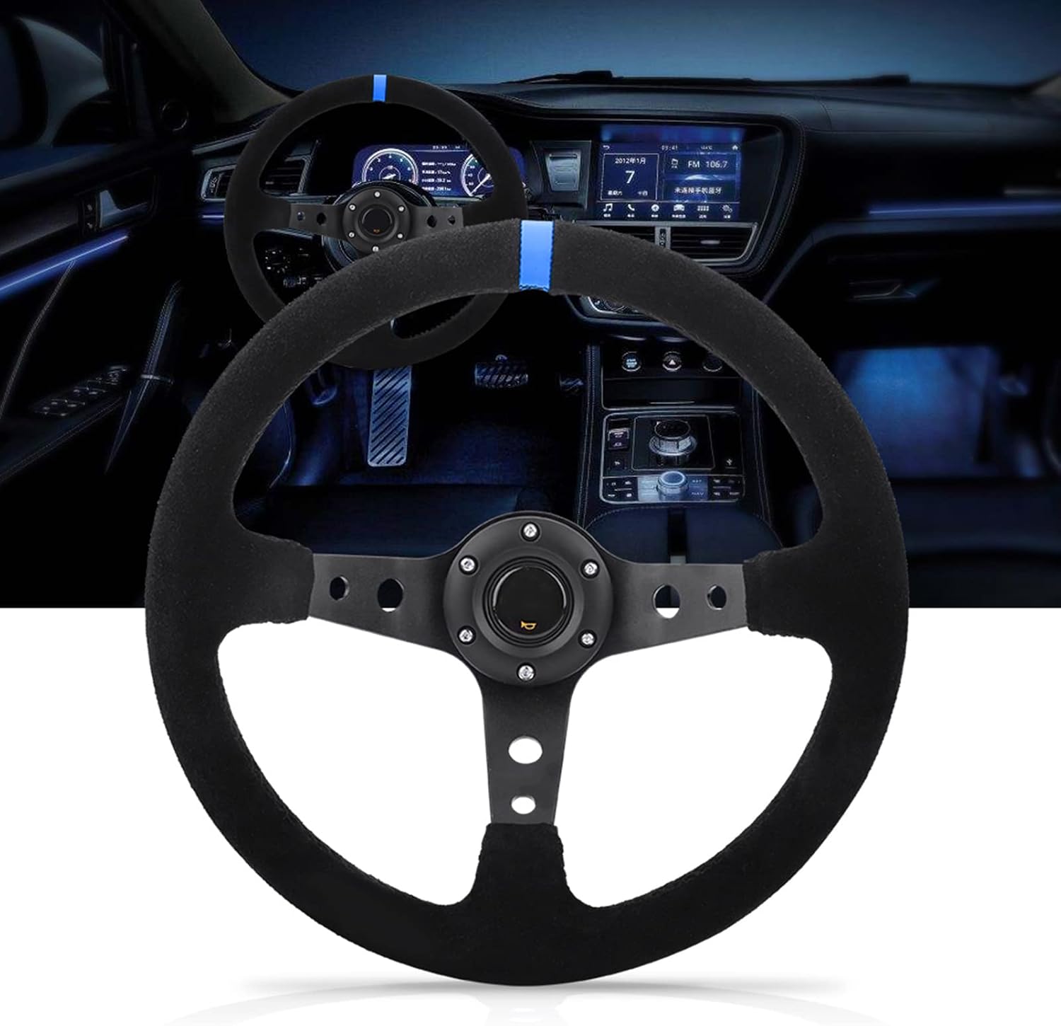 VINGVO Universal Racing Steering Wheel for Cars, 14 Inch (Blue)