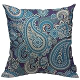 Mugod Throw Pillow Cover Blue Persian Based on Traditional Asian Paisley Monochrome India Home Decor