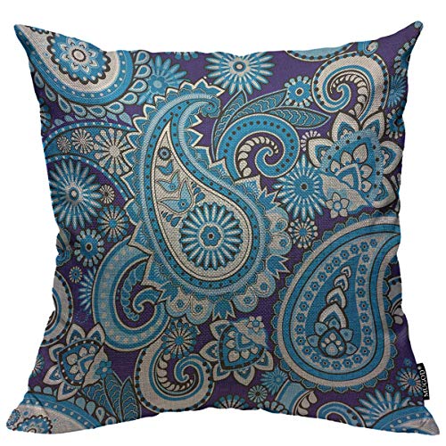 Mugod Throw Pillow Cover Blue Persian Based On Traditional Asian Paisley Monochrome India Home Decorative Square Pillow Case For Men Women Boy Gilrs Bedroom Livingroom Cushion Cover 18X18 Inch #TOP16