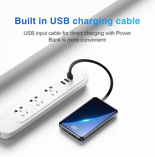 Miniatura 6 de Cargador portátil pequeño banco de energía de 12000 mAh, mini banco de energía de carga rápida, banco de batería con cables incorporados, 2 entradas