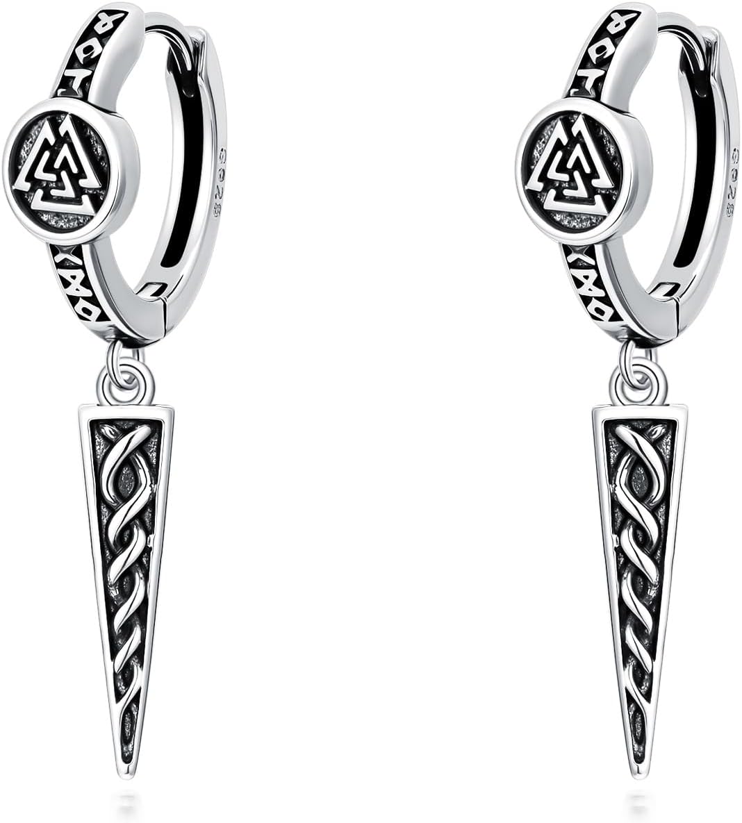 925 Sterling Silver Viking Earrings for Men Women Viking Raven/Spike/Celtic Knot/Tree of Life Drop Huggie Hoop Stud Ear Cuff Earrings Norse Viking Runes Jewelry Gifts