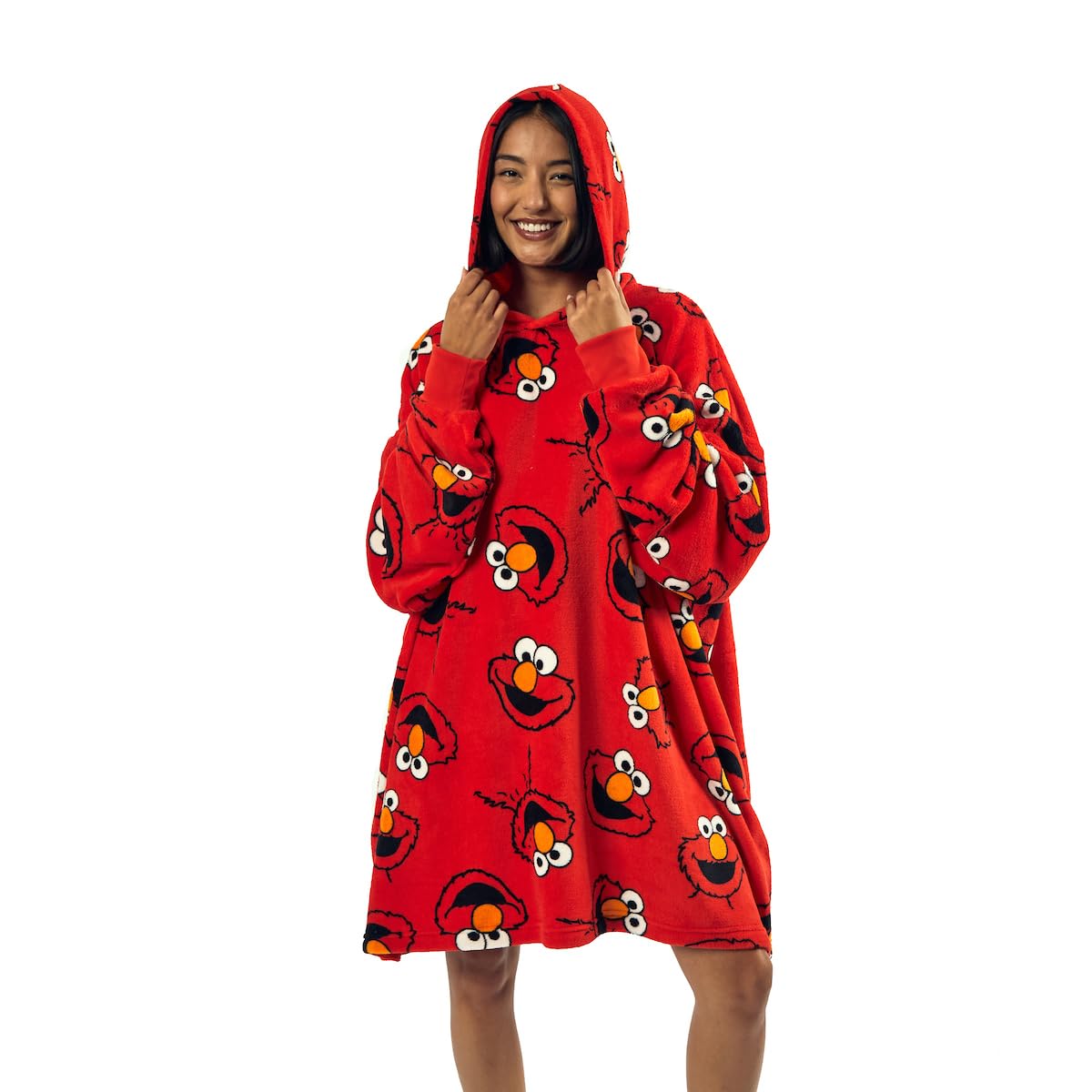 Pattern Red Hooded Wearable Oversize Blanket-OSFA: Sesame Street Elmo