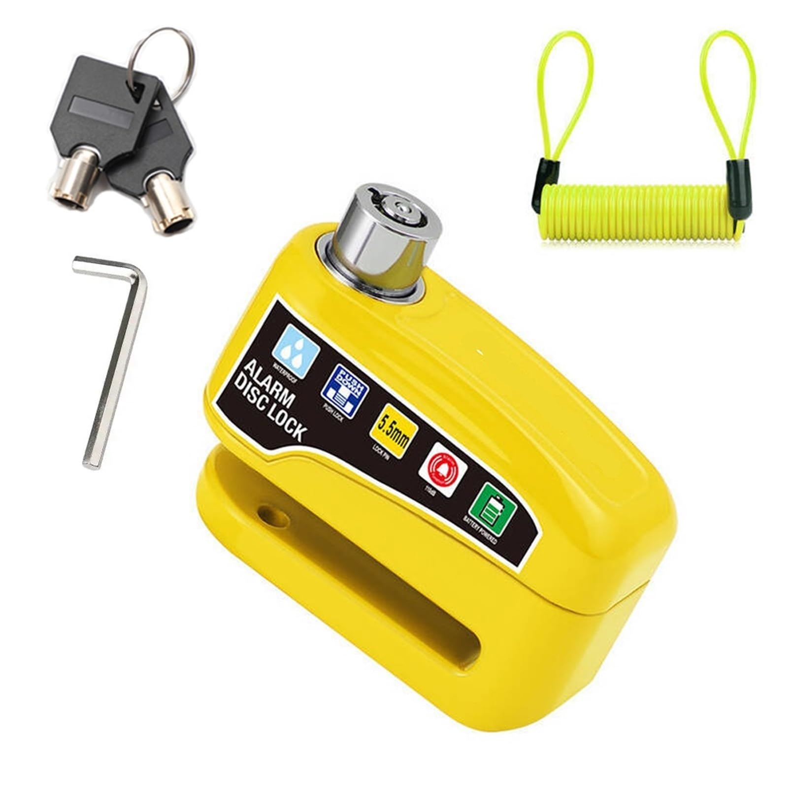 Tubi del Manubrio Lock Lucchetto per bicicletta con allarme da 110 dB, impermeabile, con chiavi, antifurto, per moto e bici(Yellow B)
