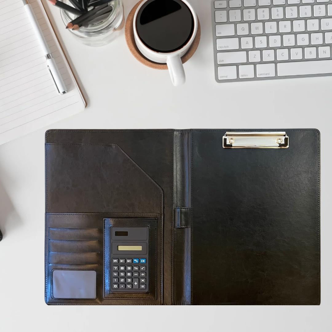 Leder-Portfolio-Ordner für den geschäftlichen Gebrauch, Dokumenten-Organizer mit intelligenter Aufbewahrung, Taschenrechner, Schreibblock, Padfolio, All-in-One, professionelles