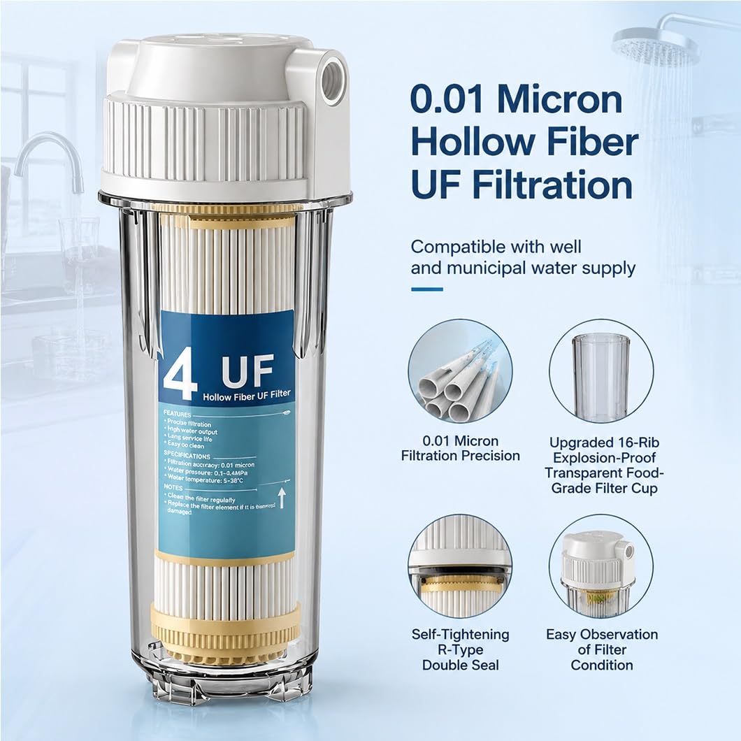 3 Carcasas Filtro Transparentes Compatibles 10" Con Cartuchos Membrana UF Fibra Hueca,0,01 Micras,conectores 1/2", Prefiltración Universal Sistemas Agua Residenciales