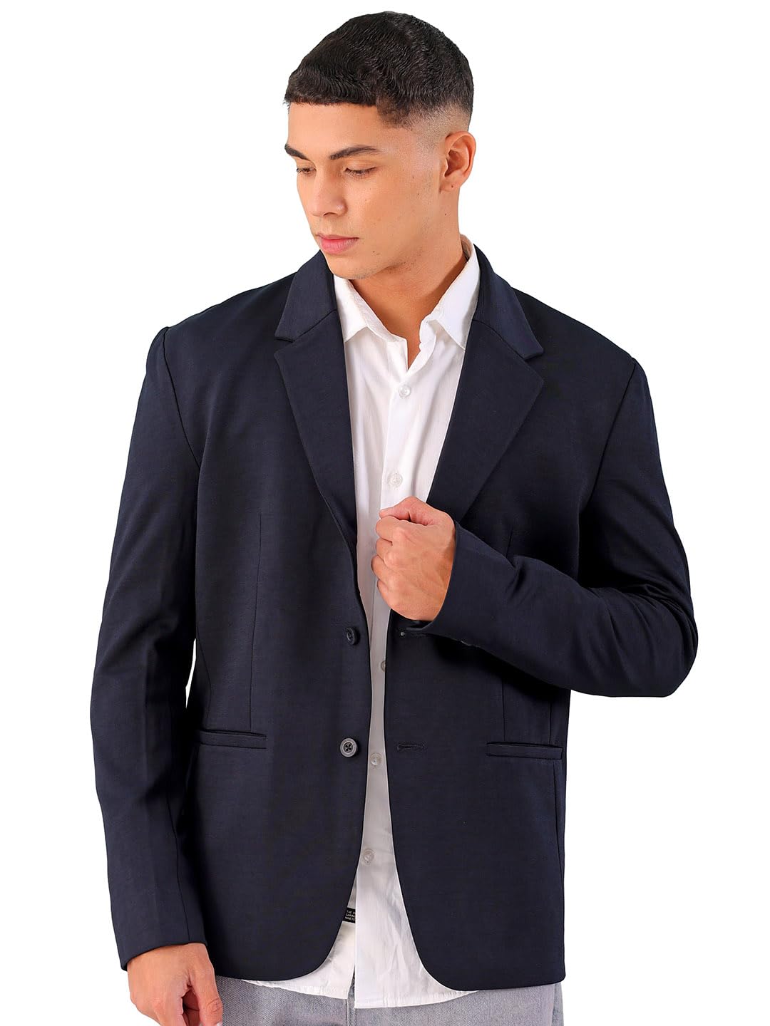 the indian garage co Men Comfort Straight Fit Solid Stretchable Single Breated Knitted Blazers-picture-37
