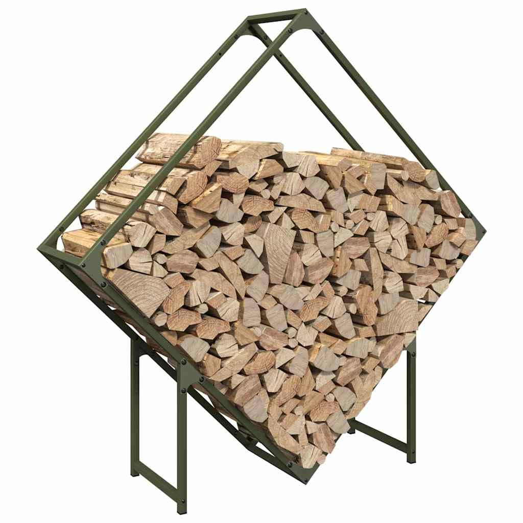 Homgoday Leñero Verde Oliva 100x25x100 cm Acero Laminado en frío Estante metálica para leña,Soporte de Almacenamiento para Interiores y Exterior