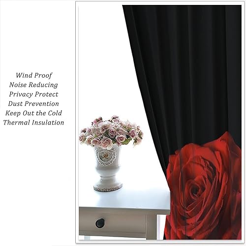 Miniatura 5 de Cortinas florales de rosas rojas, románticas rosas negras y rojas, bolsillo para barra, cortinas para mujer, dormitorio, sala de estar, día de San
