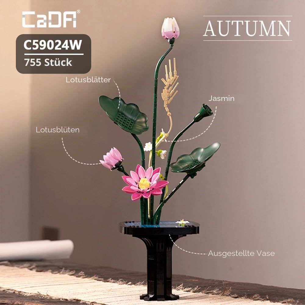 CaDA C59024W Botanicals Flower Bouquet,Summer Bauspielzeugset für Erwachsene,751Teile Bausteine Blumenstrauß Klemmbausteine, Bonsai Botanical Kollektion Bauklötz Pflanzen Home Deko, Geschenk für 14+