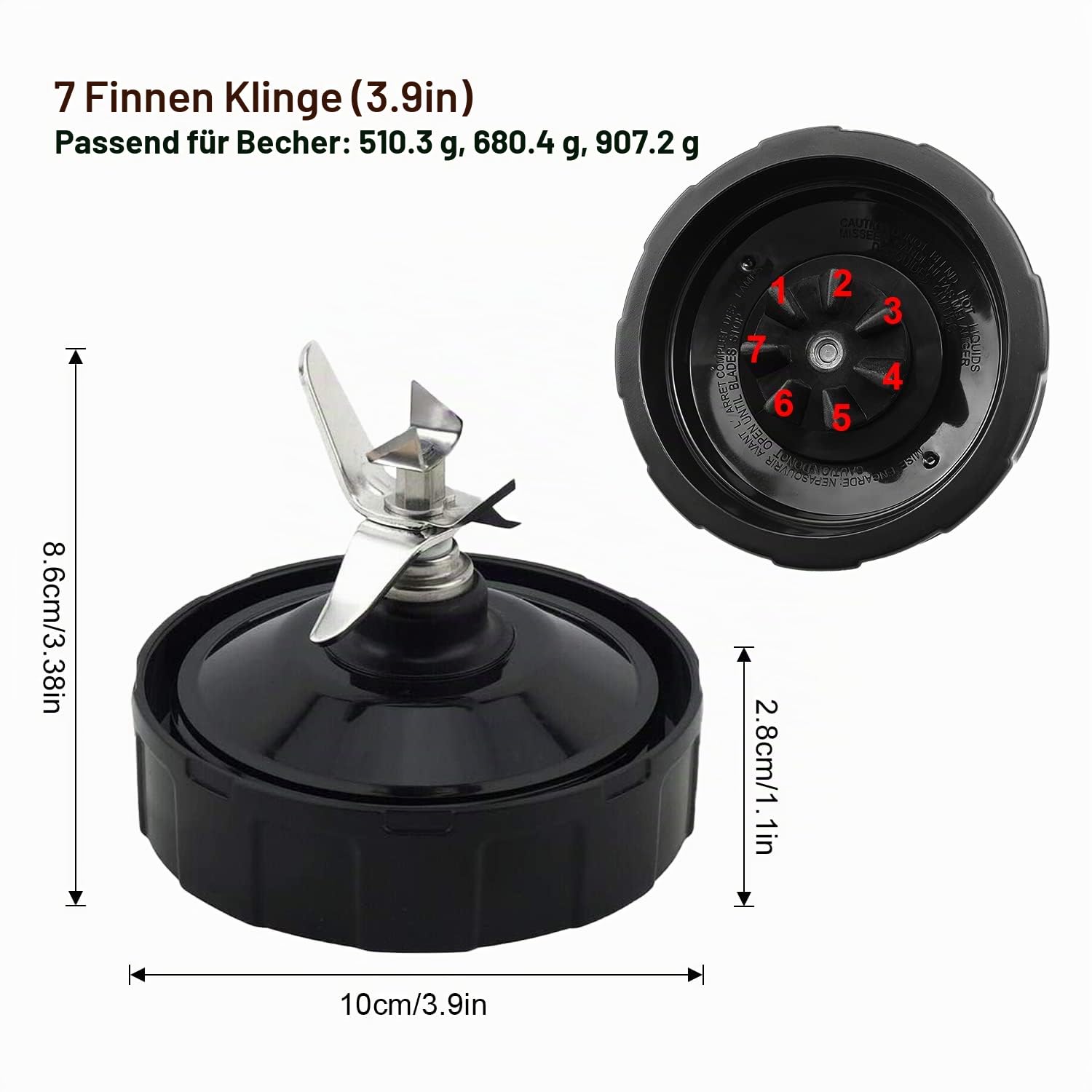 für Mixer Blade Ersatz 7 Flossen für Ninja Pro Extractor Blade Kompatibel mit Nutri Ninja Auto iQ BL480 BL481 BL482-30 BL487 BL492 mit Silikongummidichtungen Dichtring Mixer Aufsatz