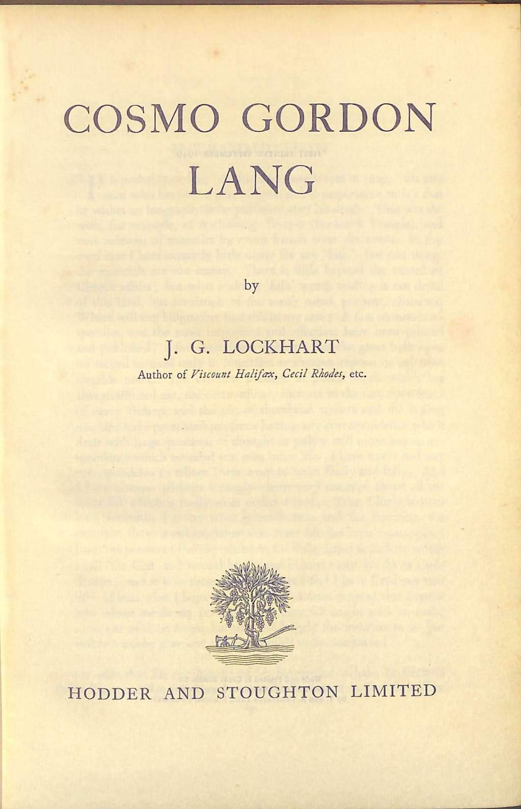 Cosmo Gordon Lang Biography Of Archbishop Amazon Co Uk Lockhart J G Books