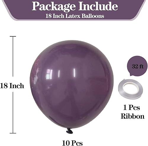 Miniatura 2 de KALOR Globos de color morado polvoriento de 18 pulgadas, 10 globos de látex mate, globos redondos grandes para bodas, baby shower, fiestas de