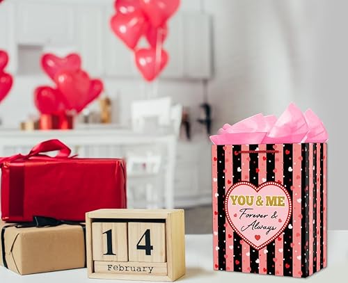 Miniatura 2 de FLYAB Bolsa de regalo para el día de San Valentín con papel de seda de 11.5 pulgadas, bolsas de regalo de San Valentín con asa para ella, él,