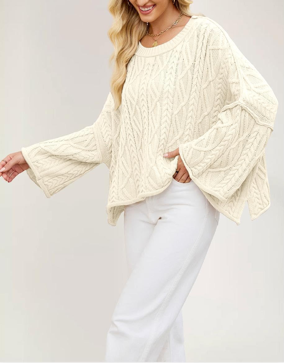 yoeasy Womens Cropped Sweaters Oversized Cable Knit Crewneck Long Sleeve Pullover Trendy Casual Loose Sweater Tops - Image 5