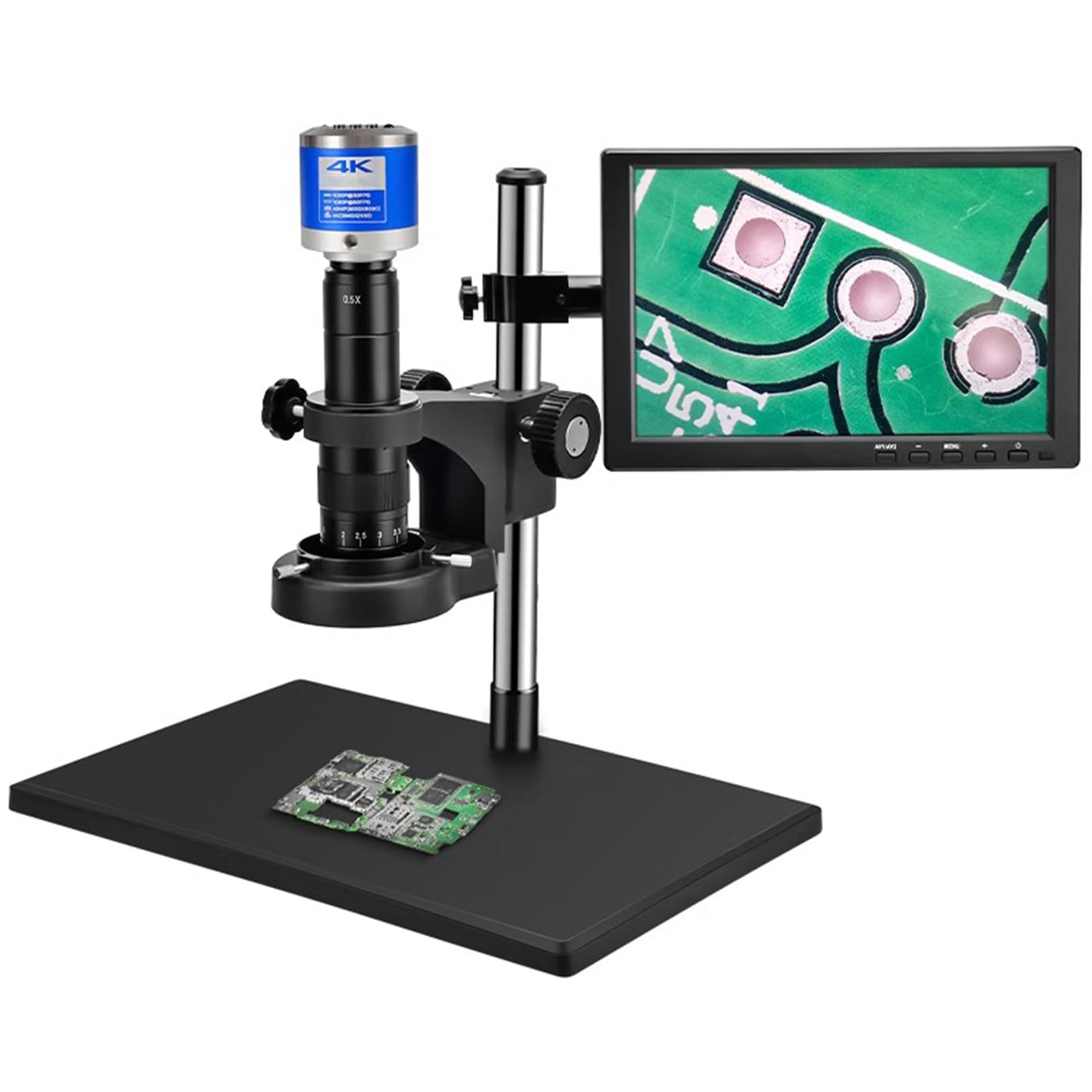 Cyfrowy mikroskop lutowniczy, przemysłowa kamera mikroskopowa HDMI USB, obiektyw 21X-135X, ekran 25 cm, pierścieniowe światło LED do naprawy telefonu PCB