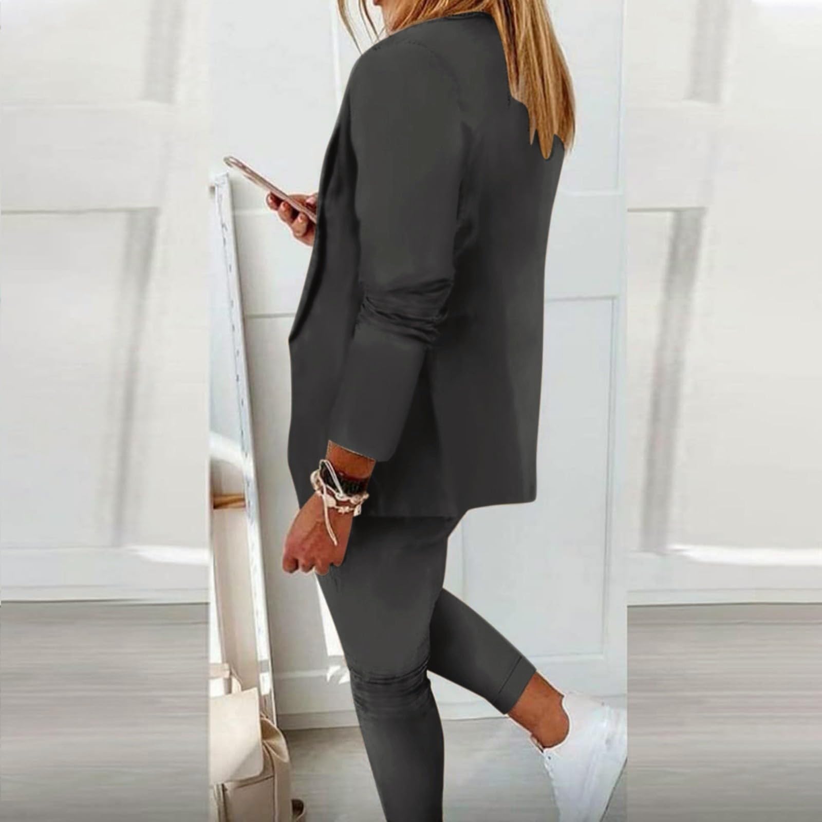 Zweiteiler Damen Zwei Anzug Set Langarm Jacke Hosenanzug Schlanke Hosenjacke Elegant Sommer Festliche Oberteile Für Große Größen Outfit Weites Bein Mit Blazer Hochzeitsgast Sets